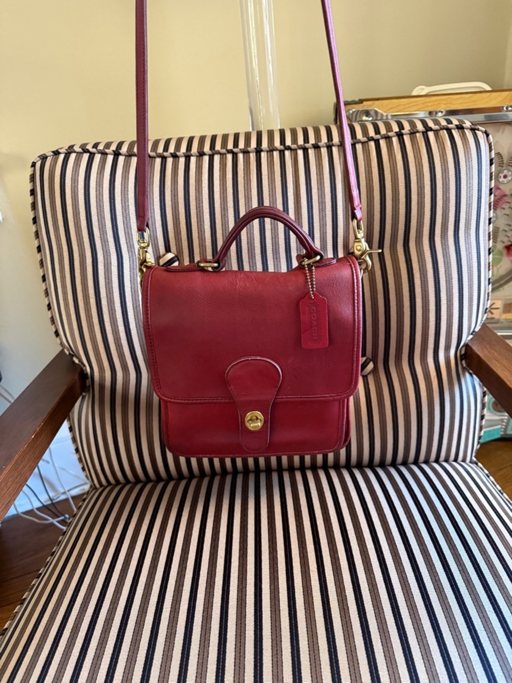 Vintage Coach Station Bag BORDEAUX (red/burgundy) with brass 5130 - Picture 3 of 17